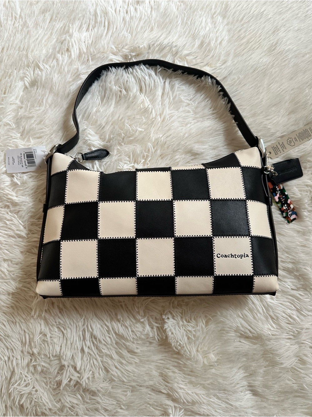 NWT Coach Coachtopia Alter Ego Checkered Shoulder Bag Black Cream